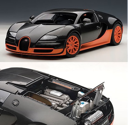 AutoArt 1/18 Bugatti Veyron Super Sport Black-Orange Skirt